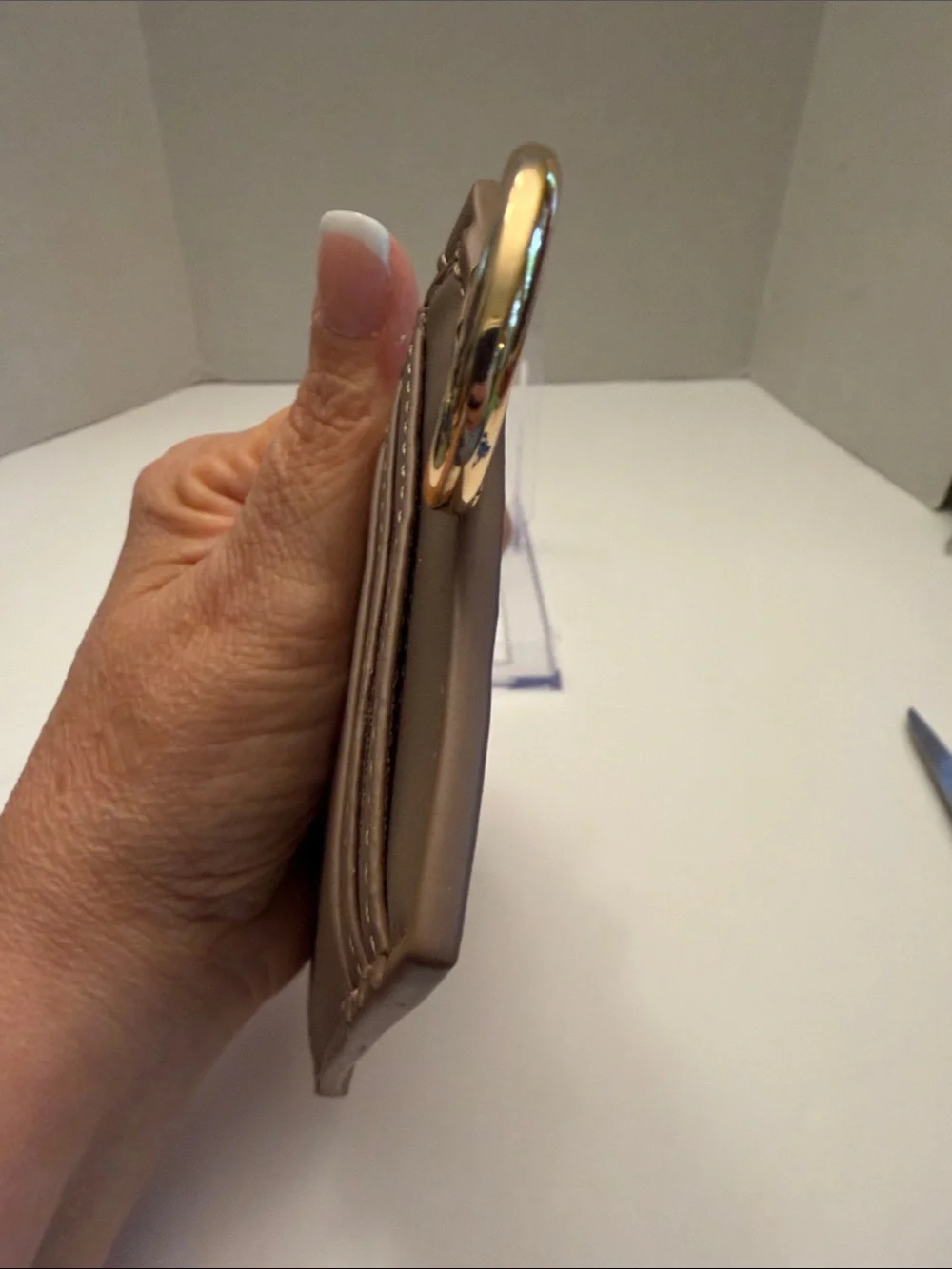 A New Day Compact Taupe Card Wallet with Gold Keyring NWOT